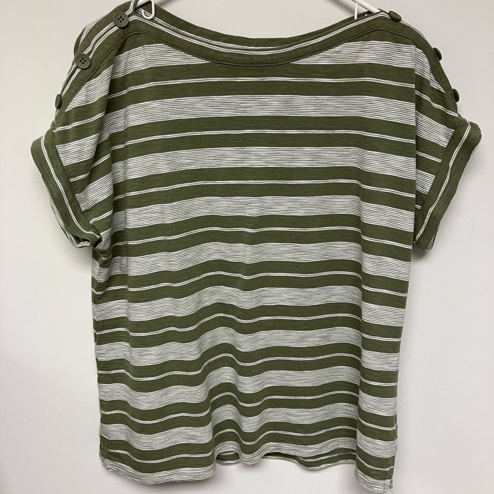 Talbots top, green/white stripes, XL.